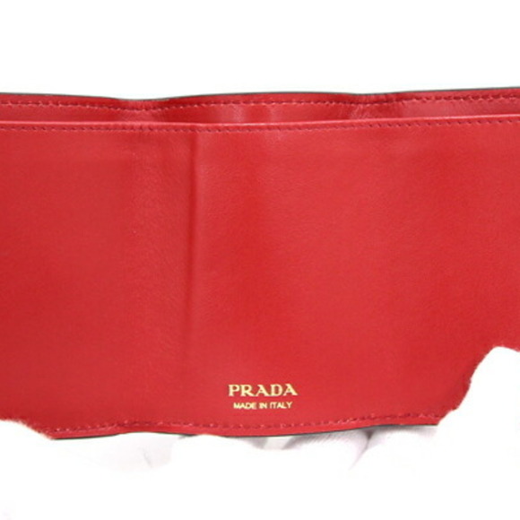 PRADA Tri-fold Wallet 1MH021 Black Red Leather Compact Women's - Picture 4 of 10